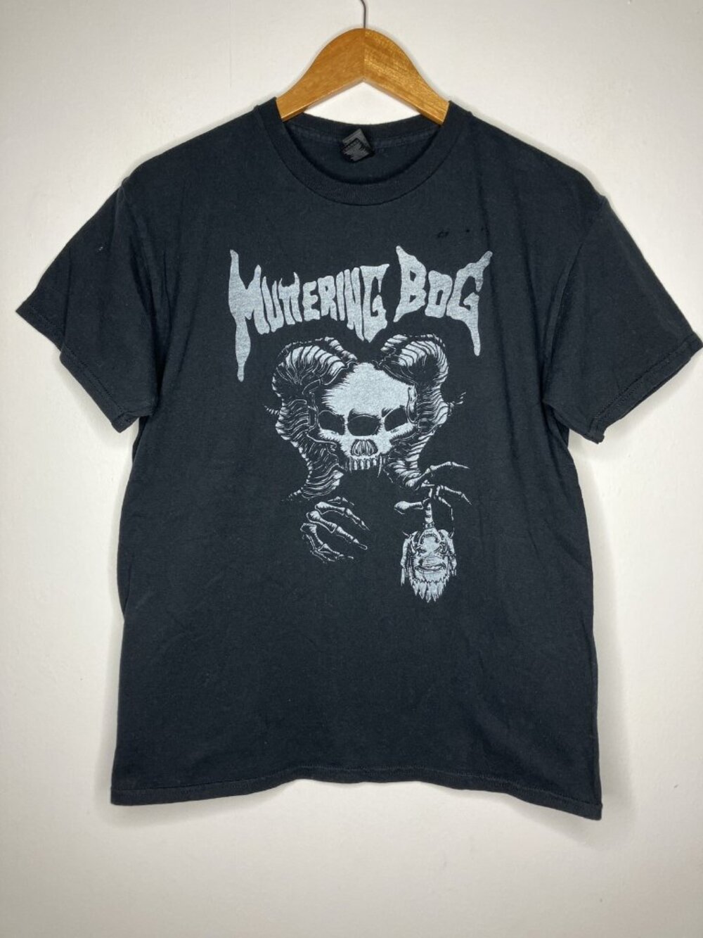 Muttering Bog Skull Horns Graphic T-Shirt Men's Medium Black Heavy Cotton READ